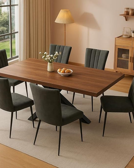ZckyCine Dining Table Set for 6, Modern 78'' Wood Dining Table and Fabric Dining Chairs Set of 6,Table and Chairs Set of 6,Ideal for Kitchen Dining Room