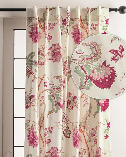 Maison d'Hermine Curtains for Living Room 100% Cotton 124 inch Length One Panel Light Filtering Curtains for Bedroom Windows with Rod and Loop Pockets Drapes (Chantilly, 50" W x 124" L)