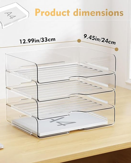 YKLSLH 4 Trays Paper Organizer Letter Tray - Acrylic Desk File Organizer, Stackable Clear Paper Holder Sorter Office Organizer for Letter/A4, Office File Ipad Books Notes Etc