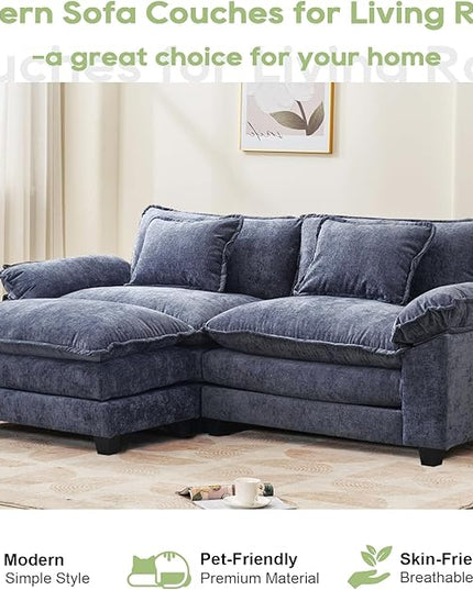 86" Modular Sectional Sofa, Comfy Cloud Couch Sectional Sofa with Ottoman, Chenille Sofa Sleeper Deep Seat Sofa with Throw Pillows for Living Room (Blue, 86"- L Shape)
