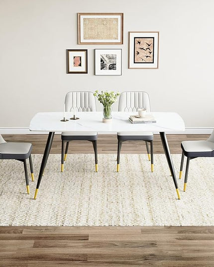 White Dining Table Set for 4, 62'' Dining Table Set for 4, Sintered Stone Dining Room Sets for 4, Easy to Assemble
