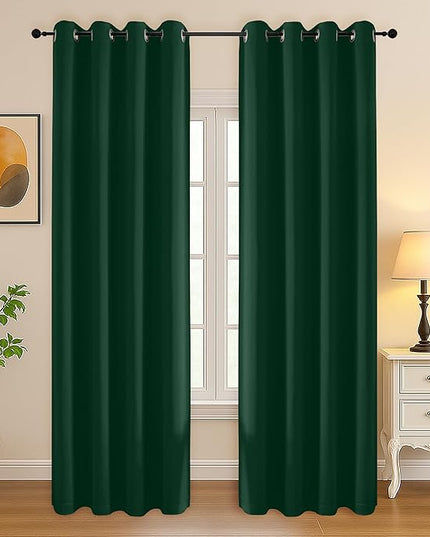 Simplebrand Ever Green Curtains for Bedroom Living Room 90 Inches Long 2 Panels Set, Room Darkening Thermal Insulated Curtains & Drapes, Solid Grommet Noise Reducing Window Treatment, W50 x L90 Inch