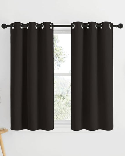 NICETOWN Toffee Brown Short Window Curtains for Windows 50 inch Long - Solid Grommet 50% Light Reducing Thermal Insulated Curtain Panels for Kitchen/Bedroom (W34 x L50, 1 Pair)
