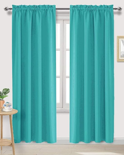 DWCN Blackout Curtains for Living Room Thermal Insulated, Energy Saving & Noise Reducing Bedroom Curtains, Peacock Blue, W 52x L 95 Inch, Set of 2 Rod Pocket Curtain Panels