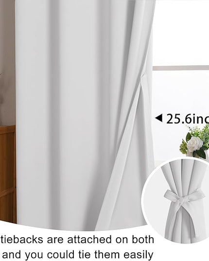 JIUZHEN Greyish White Blackout Curtains with Tiebacks Thermal Insulated, Light Blocking and Noise Reducing Grommet Curtains for and Living Room, Set of 2 Window Curtain Panels, 42 x 72 Inch Length