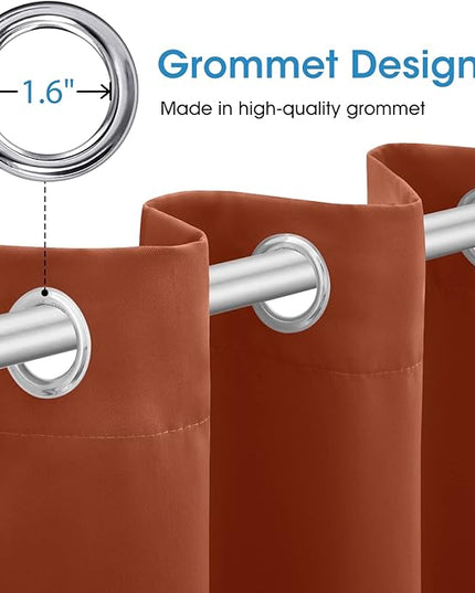 HOMEIDEAS Burnt Orange Blackout Curtains 52 X 84 inches Long 2 Panels Room Darkening Bedroom Window Curtains, Grommet Fall Curtains for Living Room