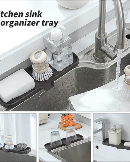 Silicone Bathroom Soap Dishes with Drain Spout-Bathroom and Kitchen Sink Organizer,Sponge Holder,Dish Soap Tray,Perfect for Dispenser,Scrubber,Bottle,Cup on Sink or Counter-Coffee 12"×4"