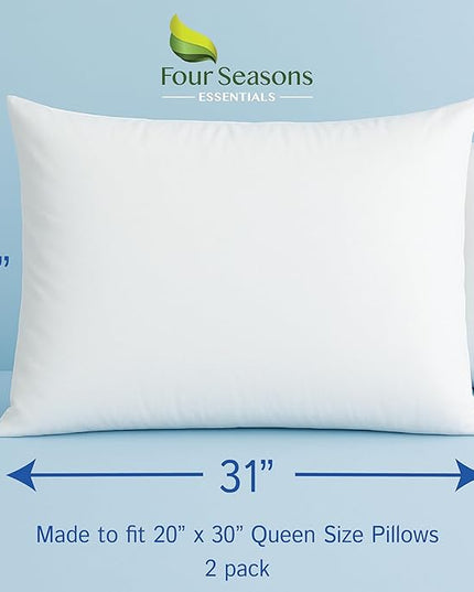 Queen Size Waterproof Pillow Protectors (Set of 2) – Zippered Hypoallergenic Pillowcase Cover Allergen Dust Proof Encasement