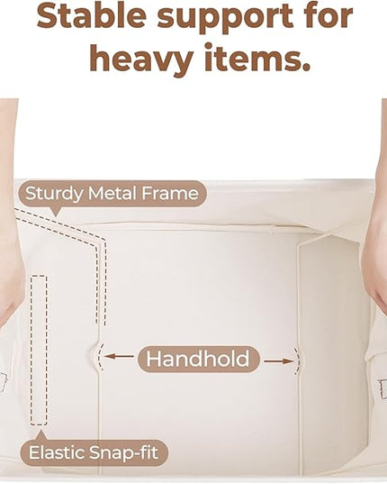 StorageWorks Fabric Storage Bins, Large Storage Baskets for Shelves, Closet Organizers and Storage Bins with Metal Frame, Handles, Natural Color, 2-Pack