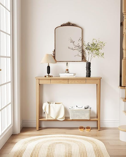 AQIMUELE Wood Console Table with Drawers, Mid Century Modern Console Table Walnut for Entryway, Living Room, Hall Way.