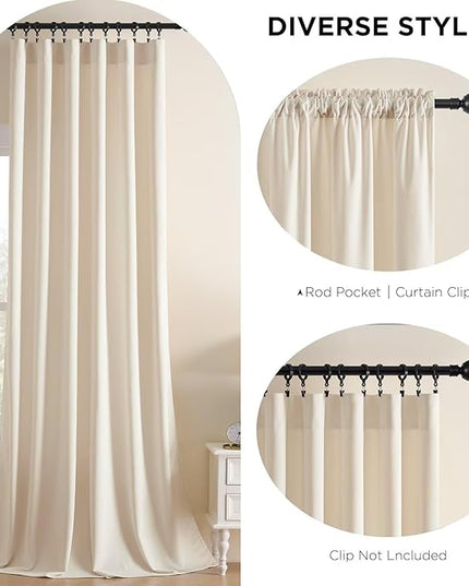 Joydeco Velvet Curtains White Blackout Curtains Thermal Insulated 90 inches Long Window Curtains Super Soft Room Darkening Drapes for Bedroom Living Room Elegant Rod Pocket 2 Panels Cream White