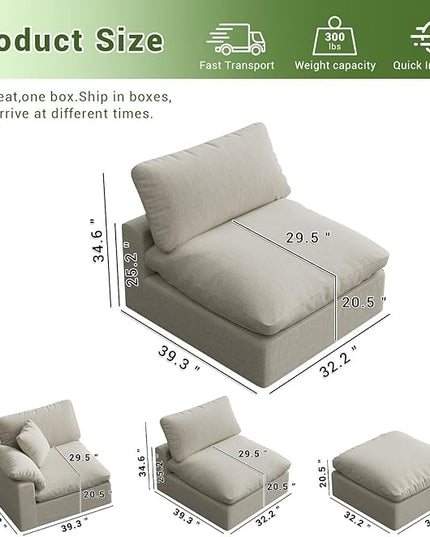 Modular Sectional Sofa,1-Seater Extra Comfty Deep-Seat-Filled Couch,Modern Couches for Living Room, Apartment,Office,Small Space