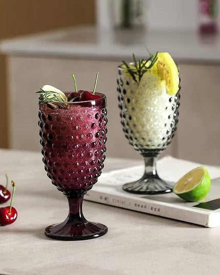 Hobnail Beverage Glass Goblet set of 6, 13 oz Hobnail Drinking Glasses Perfect for Dinner Table Parties Bars and Weddings
