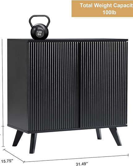Modern Sideboard Buffet Cabinet Console Table, Accent Storage Cabinet with Fluted Doors for Kitchen Dining Living Room Entryway (Black)