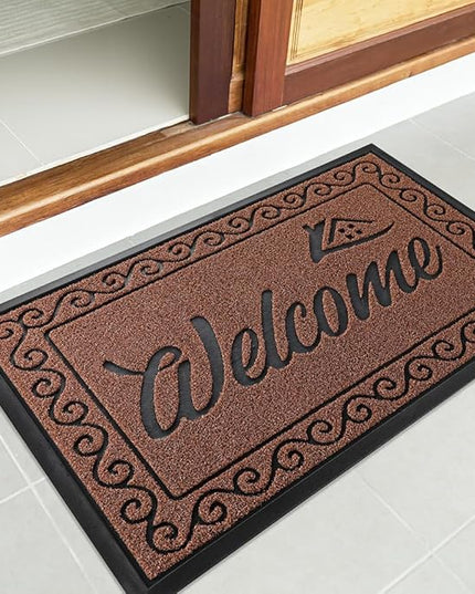 Yimobra Welcome Front Door Mat, Heavy Duty Easy Clean Doormat Indoor Outdoor, Waterproof Quick Dry Floor Mat for Home, Garage, Hign Traffic Areas, Non Slip, Low Profile, 29.5X17 Inches, Maroon