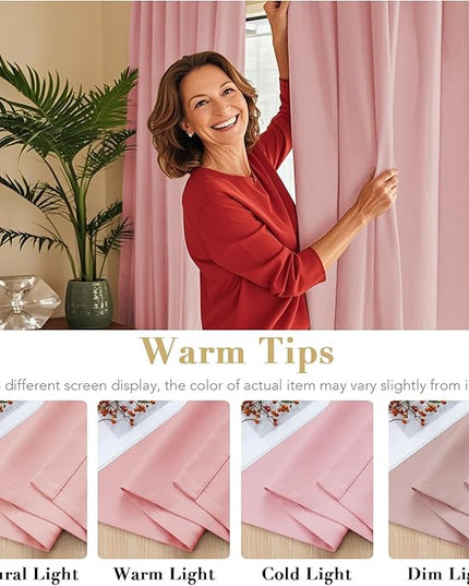 H.VERSAILTEX Blackout Curtains Thermal Insulated Window Treatment Panels Room Darkening Blackout Drapes for Living Room Back Tab/Rod Pocket Bedroom Draperies (2 Panels, Baby Pink, 42 x 54 Inch)