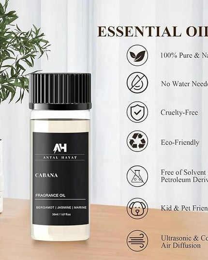 Cabana Diffuser Oil 50mL - Hotel Scented Essential Oils for Home - Lemon, Bergamot, Jasmine, Amber & Musk - Inspired by The Ritz Carlton - Antal Hayat Luxury Aromatherapy Oil