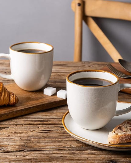 AmorArc 12oz Coffee Mugs, Ceramic Coffee Mugs set of 6 for Man, Woman, Dad, Mom, Modern Coffee Mugs with handle for Latte/Cappuccino/Milk/Cocoa. Dishwasher&Microwave Safe, White-Reactive Glaze