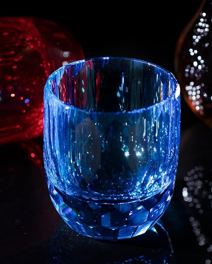 KAMMAK Crystal Whiskey Glasses Set of 2, 7oz Old Fashioned Glasses Stemless, Hand Blown Colored Cocktail Glasses, Engagement Gifts for Couples, Women, Men