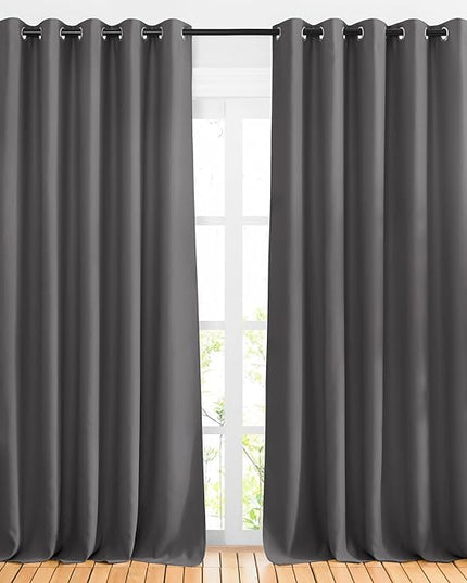 NICETOWN Blackout Room Divider Curtains 118 inches Long 2 Panels, Grommet Sliding Door Curtains Solid Window Treatments Sound Reducing for Living Room, W66 x L118, Grey