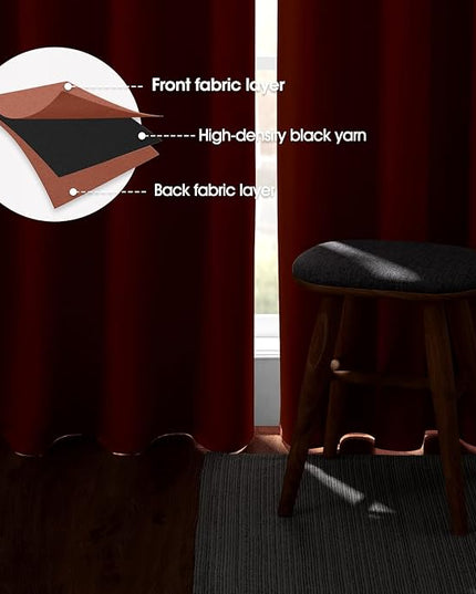 HOMEIDEAS Burnt Orange Blackout Curtains 52 X 84 inches Long 2 Panels Room Darkening Bedroom Window Curtains, Grommet Fall Curtains for Living Room