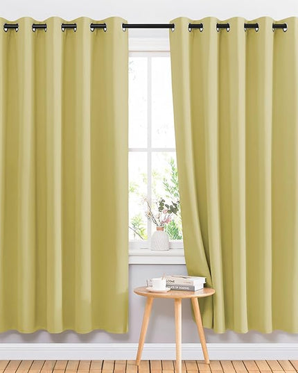 NICETOWN Room Darkening Curtain Panels 72 - Window Treatment Energy Saving Thermal Insulated Solid Grommet Room Darkening Drapes for Living Room (Paler Yellow, 1 Pair, 66 by 72-Inch)