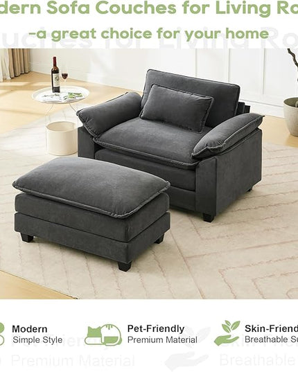 53" Modular Sectional Sofa, Comfy Cloud Couch Sectional Sofa with Ottoman, Velvet Sofa Sleeper Deep Seat Sofa with Throw Pillows for Living Room (Blue Gray)