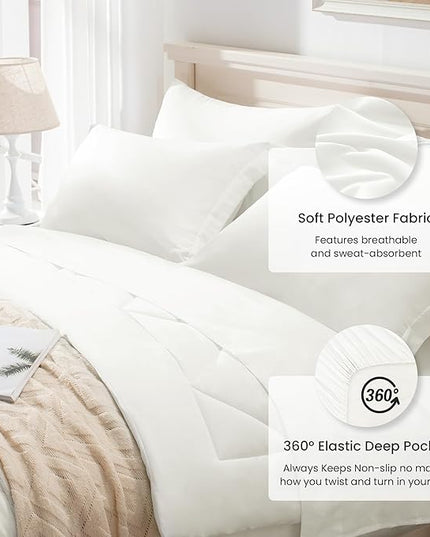 Love's cabin King Size Comforter Set Ivory, 7 Pieces King Bed in a Bag, All Season Bedding Sets with 1 Comforter, 1 Flat Sheet, 1 Fitted Sheet, 2 Pillowcase and 2 Pillow Sham