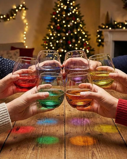 ColoVie 15oz Stemless Wine Glasses Set of 6, Lead-Free Crystal Colored Gradient Wine Glass, Iridescent Ombre Glassware for Red & White Wine, Unique Housewarming & Birthday Gifts for Women