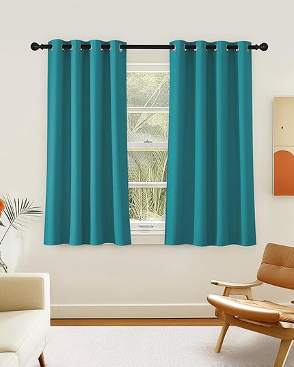NICETOWN Room Darkening Short Curtain 54 inches Long for Living Room, Grommet Sound Reducing Thermal Insulated Curtains for Bedroom Nursery Window, 46W x 54L, 1 Piece, Peacock Teal