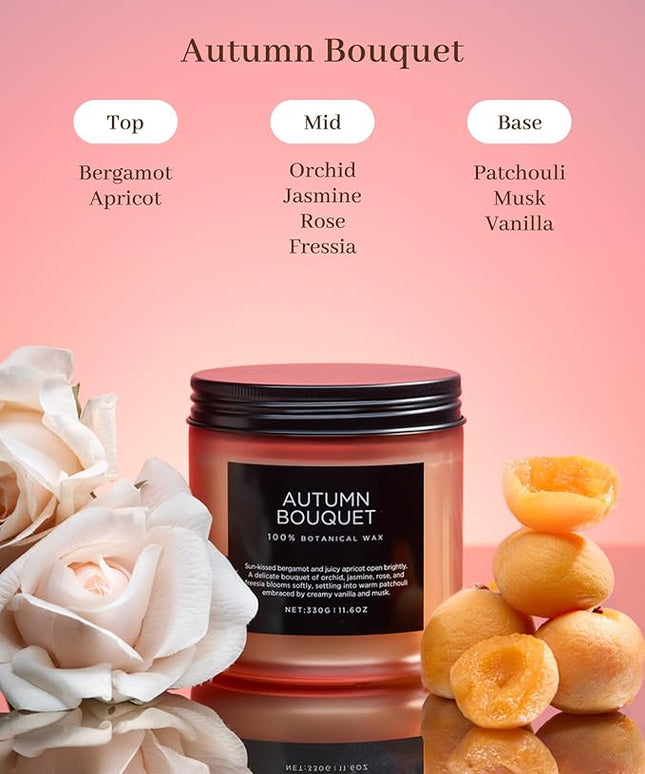 M&SENSE Fall Candle Autumn Wreath Scented, Large 11.6oz Natural Soy Wax 70 Hours Burn Time Clean Non Toxic Candle Classic 2 Wicks Gifts