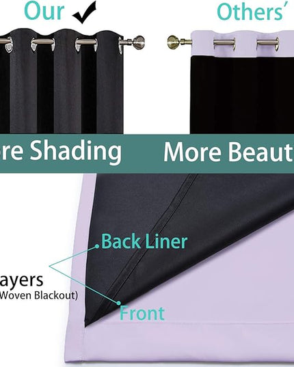 Yakamok 2 Thick Layers 100% Completely Blackout Window Curtains,Thermal Insulated Noise Reducing Drapes for Girl's Bedroom(62Wx96L, Lilac, 2 Panels)