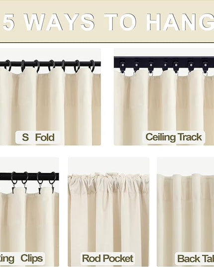 KOUFALL 102 Inch Extra Long Velvet Modern Curtains for Living Room,70% Blackout Hooks Pleated Ripple Fold Tall Curtains for Living Room Bedroom 2 Panels Set Cream Ivory