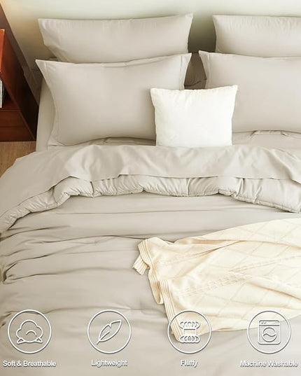 CozyLux Full Comforter Set Oatmeal, 7 Pieces Bed in a Bag Soft Bedding Comforter Set with Sheets, All Season Boho 7PC Bed Sets with Comforter, Fitted Sheets, Flat Sheets, Pillow Shams and Pillowcases
