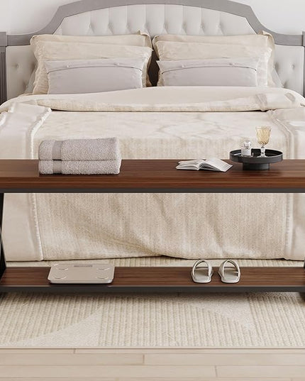 IBF Wood Entryway Bench Indoor, Industrial Wooden Metal Entry Shoe Storage Bench in Bedroom, Farmhouse Hallway Shoe Rack Bench Seating for Foyer Living Dining Room End of Bed, Walnut, 47 Inch