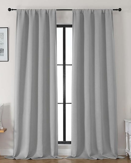 Gwine Silver Grey Blackout Curtains for Bedroom 96 Inch Length, Room Darkening Energy Saving Black Out Curtains for Living Room, Window Treatment Drapes with Rod Pocket, Each 40" Wx96 L, 2PCS