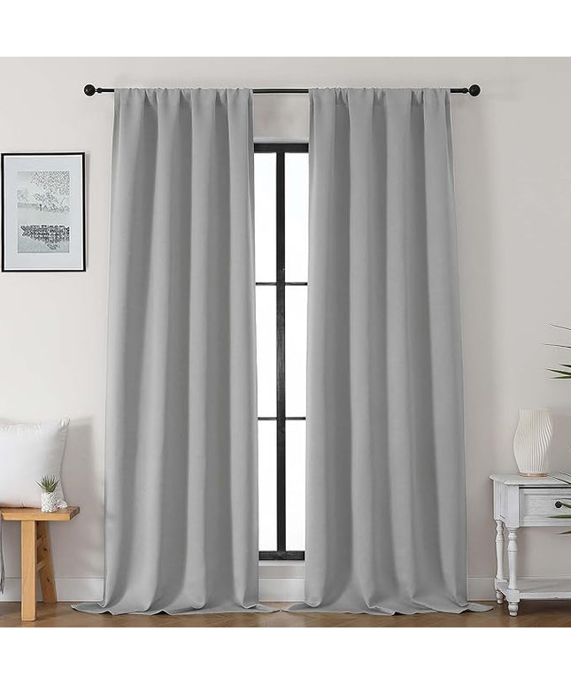 Gwine Silver Grey Blackout Curtains for Bedroom 96 Inch Length, Room Darkening Energy Saving Black Out Curtains for Living Room, Window Treatment Drapes with Rod Pocket, Each 40" Wx96 L, 2PCS