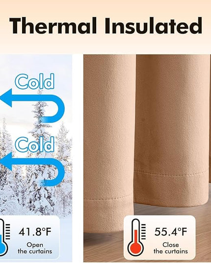 MIULEE Velvet Curtains Blush Beige Elegant Grommet Thermal Insulated Soundproof Room Darkening Curtains/Drapes for Classical Living Room Bedroom Decor 52 x 84 Inch Set of 2