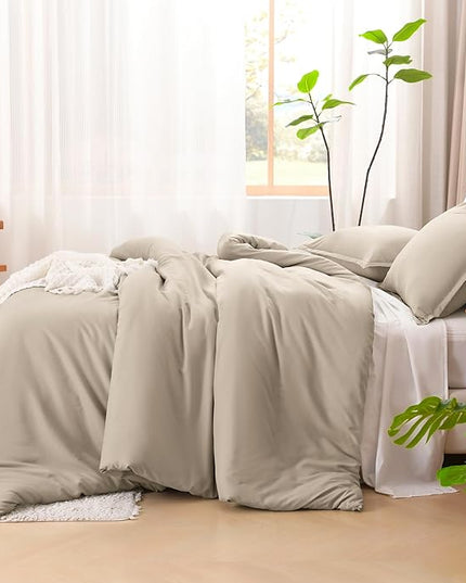 Litanika Khaki Comforter Set Queen Size, 3 Pieces Solid Bedding Comforter Set, All Season Down Alternative Bed Set (90x90In Comforter & 2 Pillowcases)