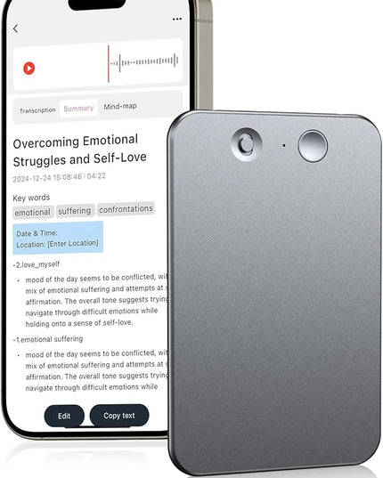 AI Voice Recorder,64GB Note Voice Recorder with Transcribe,Mind Mapping & AI Summary,Digital Voice Recorder with App,Audio Recorder for Lectures,Phone Calls,Meetings,Interviews Etc,Grey
