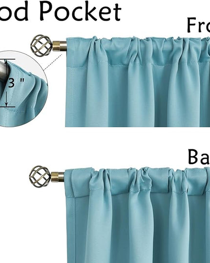 BGment Rod Pocket and Back Tab Blackout Curtains for Bedroom - Thermal Insulated Room Darkening Curtains for Living Room, Set of 2 Panels (52 x 72 Inch, Aqua)