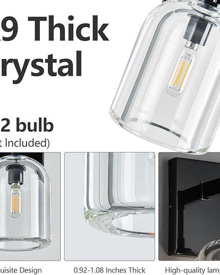 Modern Crystal Wall Sconces Set of Two Indoor Black Wall Lamp Vanity Wall Lighting for Bathroom Bedroom Living Room Stair