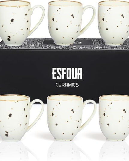 Coffee Mugs Set Of 6, 14 Oz Large Handle Heavy Duty Cups - Microwave Dishwasher Safe - Latte, Cappuccino, Tea, Cocoa, Mocha - Men, Women, Home Office Daily Use, Classic Assorted Colors