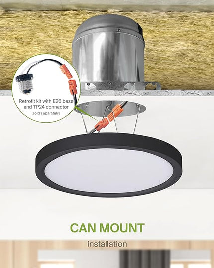 ASD LED 7" Round Flush Mount Ceiling Light Fixture, Low Profile Surface Lighting | 5CCT, Dimmable, Ultra-Thin, ETL Listed | 15W 1260LM 2700-6000K 120V | Kitchen, Bedroom, Hallway Lamp | Black, 12 Pack