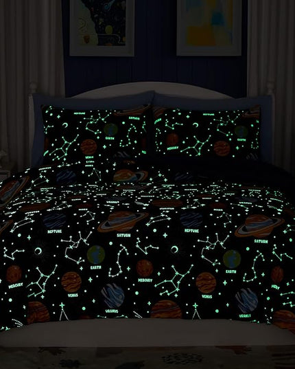 Twin Comforter Set for Boys-5 Pieces Space Glow in The Dark Twin Bedding Sets for Kids, Ultra Soft Bed in A Bag with Sheets