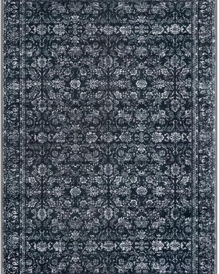 3x5 Entryway Area Rug Black Washable Soft Distressed Floral Rugs, Non-Slip Low-Pile Vintage Neutral Carpet for Entryway Nursery Bedroom Dining Dorm Living Room
