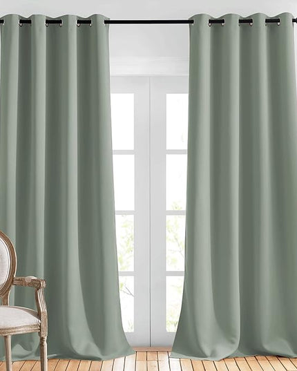 NICETOWN Bedroom Curtains 95 inches Long - Grommet Top Thermal Insulated Solid Energy Saving Sound Reducing Drapes for Living Room, Sage Green, 2 Panels, W52 x L95