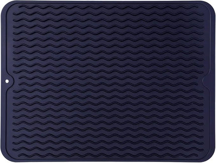 Silicone Dish Drying Mat for Multiple Usage,Easy clean,Eco-friendly,Heat-resistant Silicone Mat for Kitchen Counter or Sink,Refrigerator or drawer liner Navy Blue L 16 inches x 12 inches