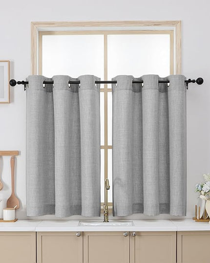 Chyhomenyc Light Grey Curtains 36 Inch Length, Light Filtering Faux Linen Textured Small Kitchen Window Curtains Over Sink, Grommet Short Cafe Curtain for Bathroom Basement, 40Wx36L, 2PCS