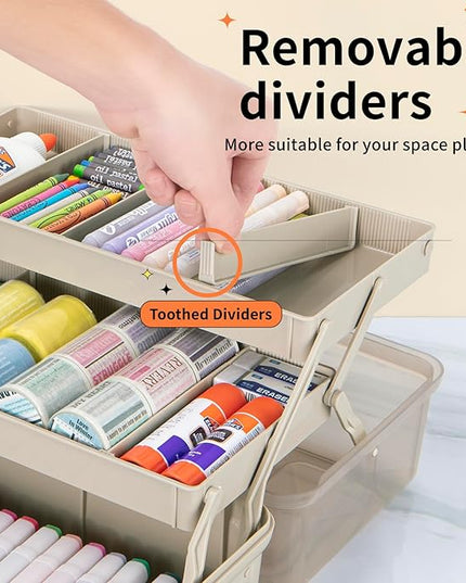 12.5in 3-Layer Multipurpose Craft Organizers and Storage with Adjustable Dividers, Portable Tackle Box, Folding Art & Craft Case for Medicine, Tool, Sewing Organizer (Brown)